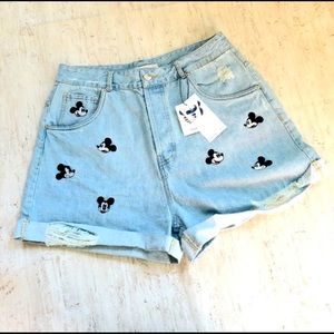Zara denim shorts with Mickey Mouse details.